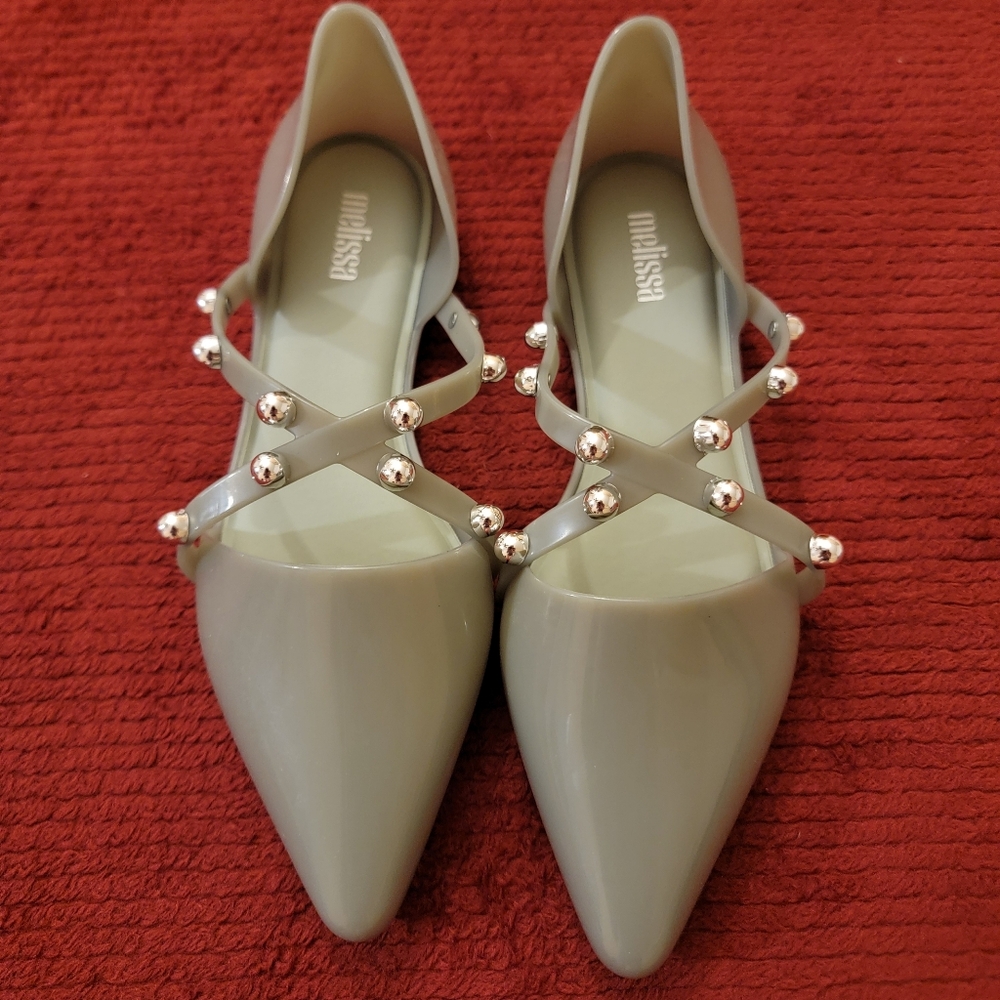 Melissa Women's Green Silver Studded Flats